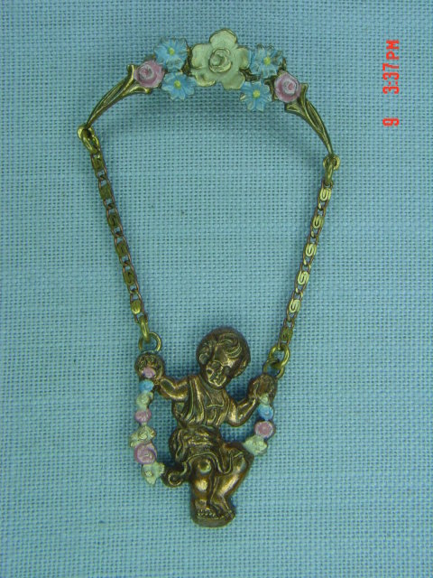 Antique Copper Child on Swing Pin