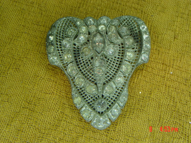 Antique Pot Metal Rhinestone Fur Dress Clip