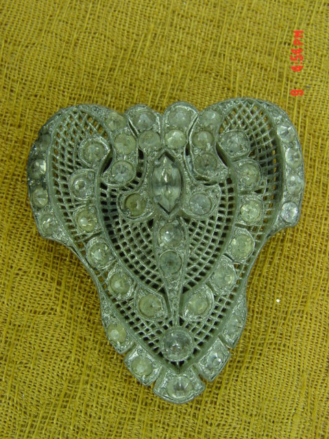 Antique Pot Metal Rhinestone Fur Dress Clip