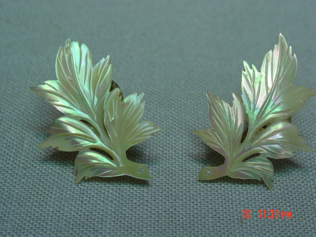 Sterling Mother of Pearl Leaf Screwback Earrings