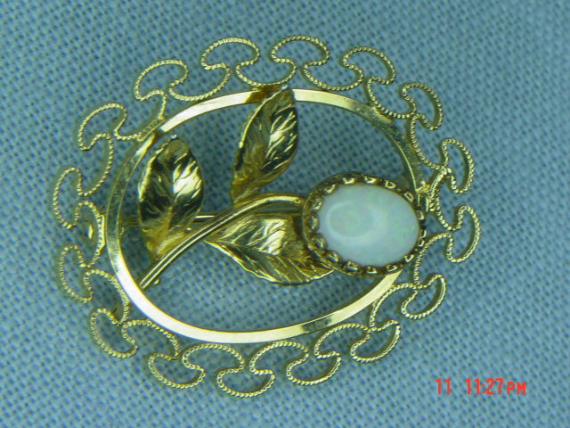 14K G.F. Oval Opal Flower Pin