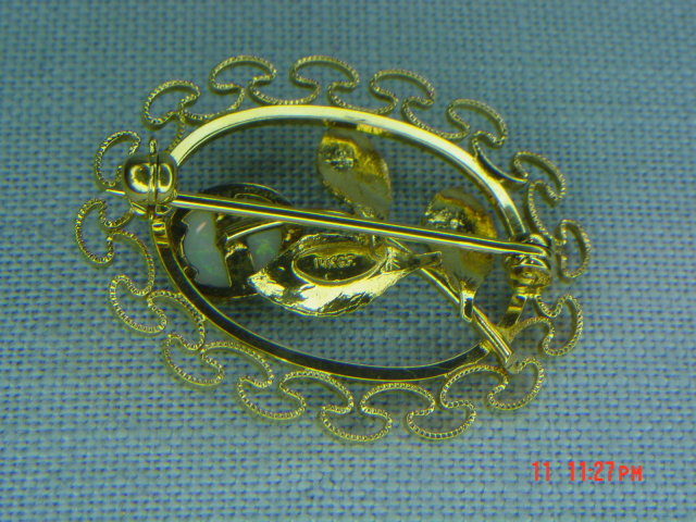 14K G.F. Oval Opal Flower Pin
