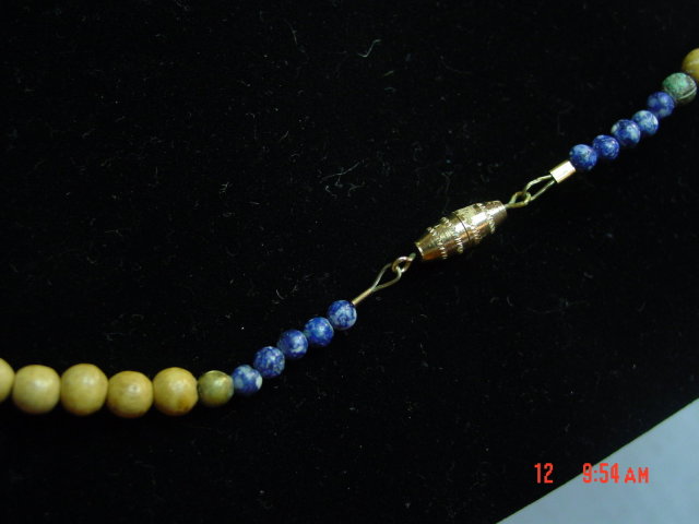 Vintage Ethnic Brass Lapis Crystal Carved Bone Bead Necklace