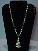 Vintage Goldtone Chain Milk Glass Bead Tassel Necklace