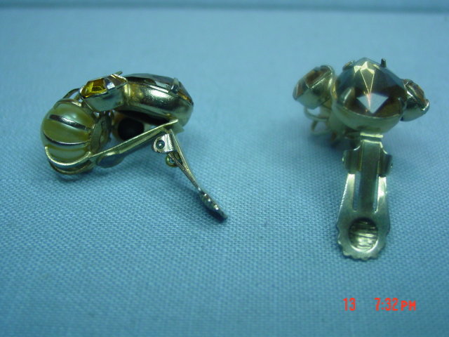 Vintage Orange Rhinestone Clip Earrings