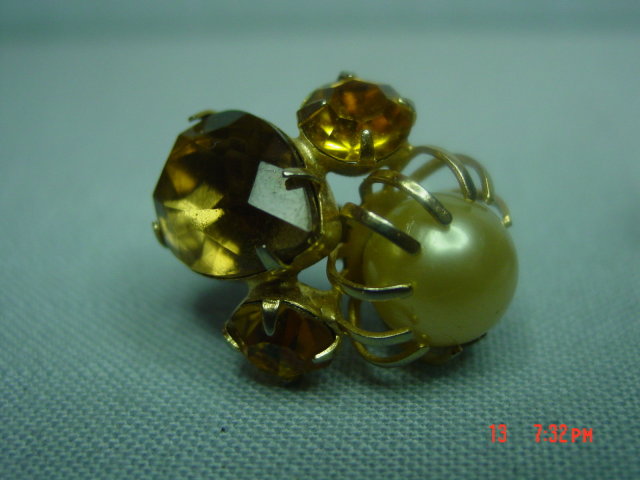 Vintage Orange Rhinestone Clip Earrings
