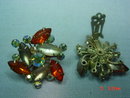 Orange, Opaque and AB Rhinestone Clip Earrings