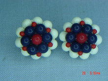 Red, White & Blue Bead Clip Earrings