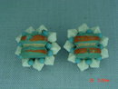 Blue & White Bead Clip Earrings