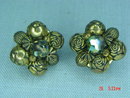 Brass Flower Bead Clip Earrings