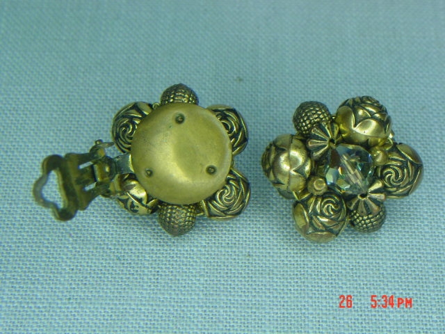Brass Flower Bead Clip Earrings