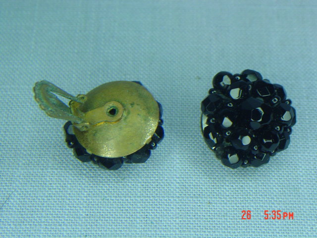 Black Glass Bead Clip Earrings