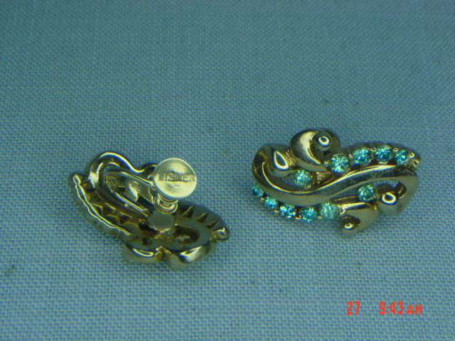 Lisner Gold Filled Blue Rhinestone Screwback Earrings