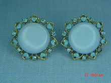 Baby Blue Thermoset & Rhinestone Clip Earrings