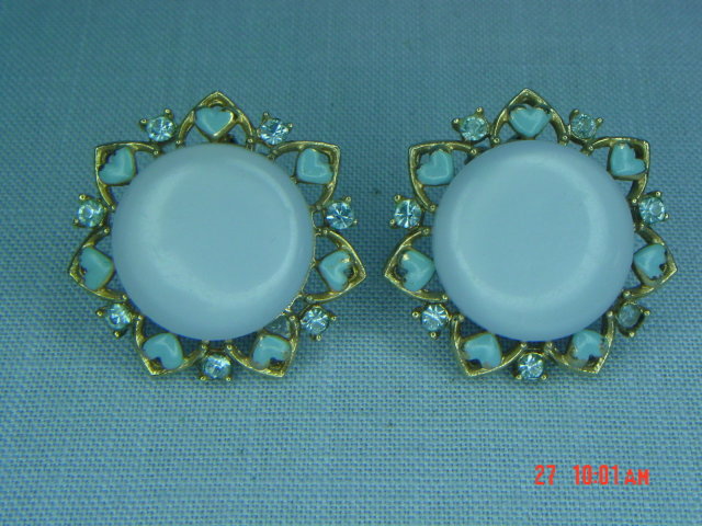 Baby Blue Thermoset & Rhinestone Clip Earrings