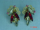 Ruby Red & Smoky Clear Rhinestone Clip Earrings
