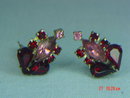 Ruby Red & Pink Rhinestone Clip Earrings