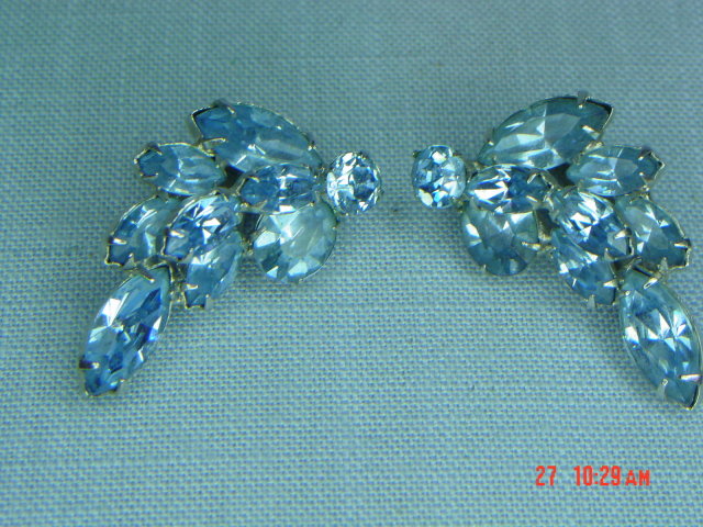 Light Blue Rhinestone Clip Earrings