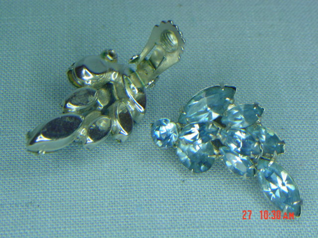 Light Blue Rhinestone Clip Earrings