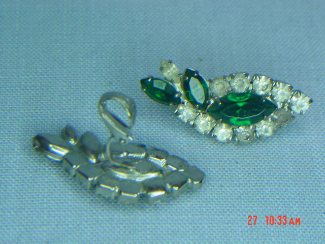 Green & Clear Rhinestone Clip Earrings