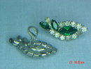 Green & Clear Rhinestone Clip Earrings