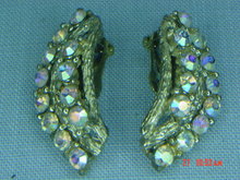 Aurora Borealis Rhinestone Clip Earrings