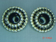 Vintage Black & Clear Rhinestone Clip Earrings