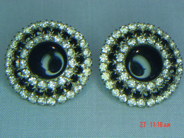 Vintage Black & Clear Rhinestone Clip Earrings