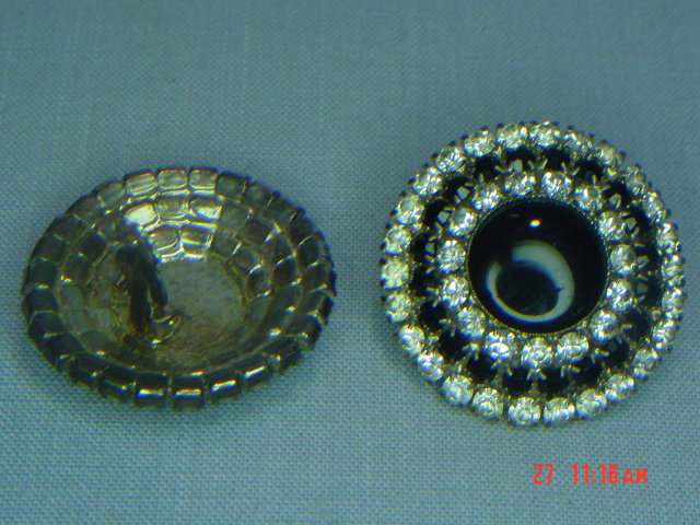 Vintage Black & Clear Rhinestone Clip Earrings