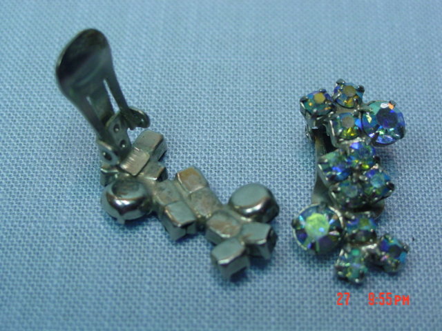 Aurora Borealis Rhinestone Clip Earrings