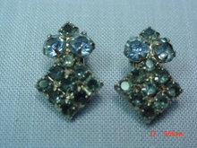 Blue Rhinestone Clip Earrings