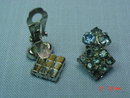 Blue Rhinestone Clip Earrings