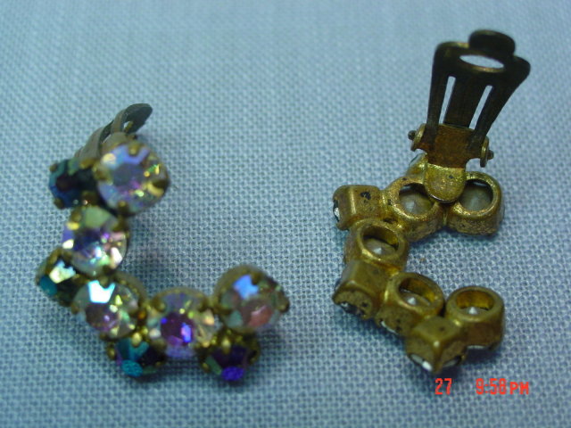 Aurora Borealis Rhinestone Clip Earrings