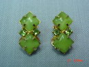Green Rhinestone Clip Earrings