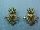 Aurora Borealis Rhinestone Fan Shaped Clip Earrings