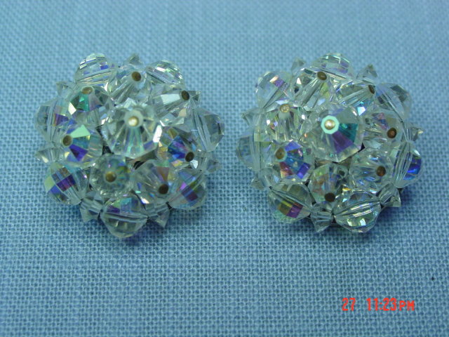 Vintage Crystal Bead Clip Earrings