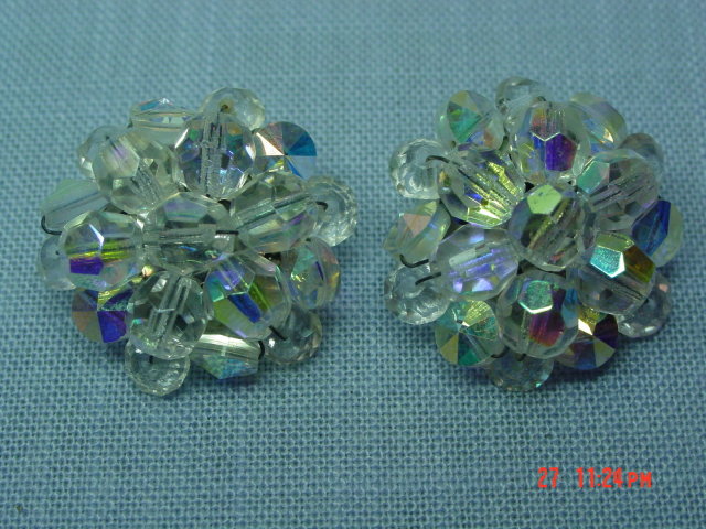 Vintage Crystal Bead Clip Earrings