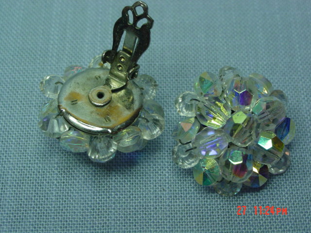 Vintage Crystal Bead Clip Earrings