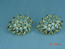 Goldtone Rhinestone Clip Earrings Signed Trifari
