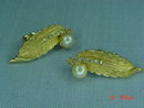 Goldtone Leaf Cultured Pearl & Rhinestone Clip Earrings