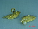 Goldtone Leaf Cultured Pearl & Rhinestone Clip Earrings