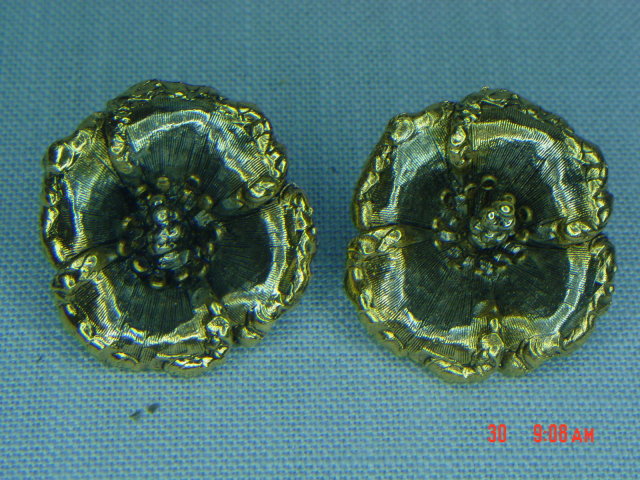 Two Tone Flower Clip Earrings Signed ART