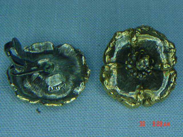 Two Tone Flower Clip Earrings Signed ART