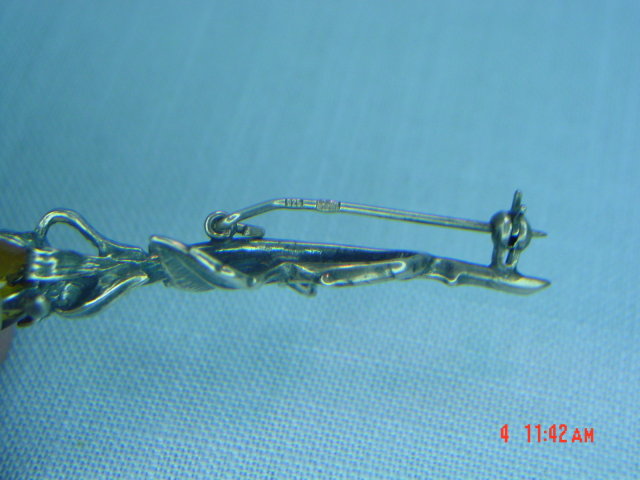 Baltic Amber Sterling Silver Rose Pin