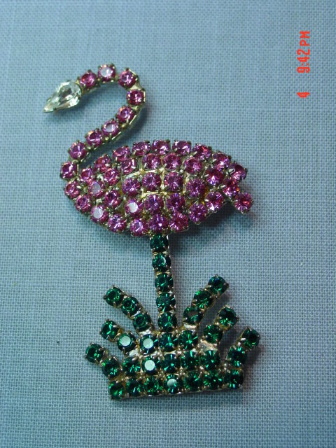 Vintage Swarovski Crystal Pink Flamingo Pin