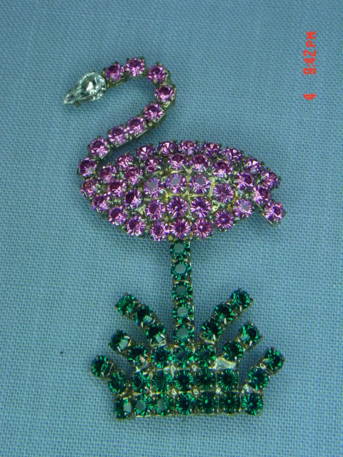Vintage Swarovski Crystal Pink Flamingo Pin