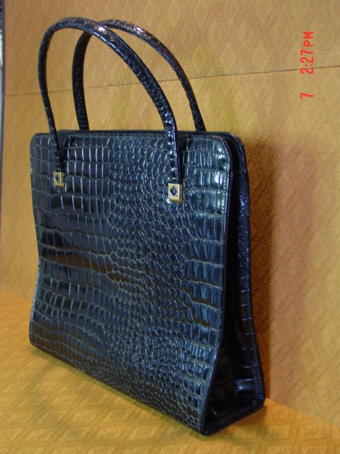 Vintage Large JR Florida USA Black Vinyl Alligator Handbag
