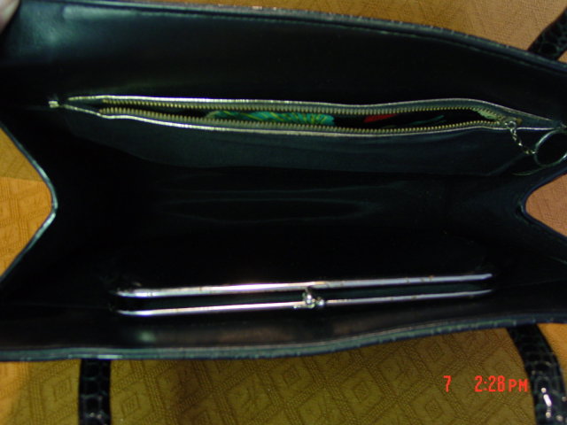 Vintage Large JR Florida USA Black Vinyl Alligator Handbag
