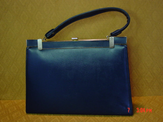 Vintage Navy Blue Vinyl Handbag Purse