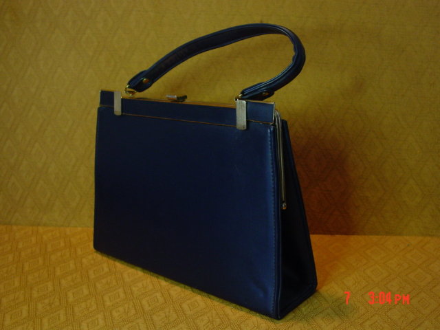 Vintage Navy Blue Vinyl Handbag Purse